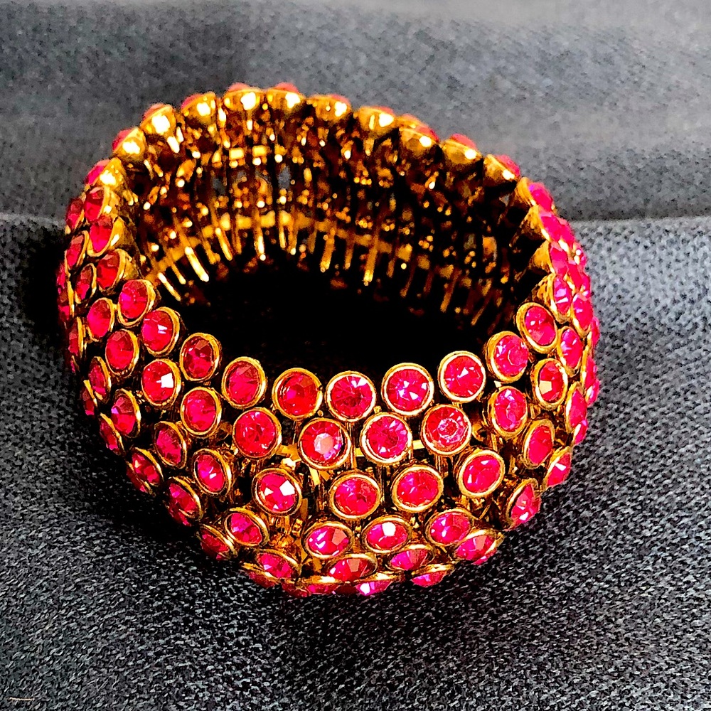 Anthropologie Hot Pink Rhinestone Stretch cuff Bracelet